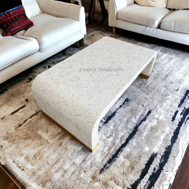 Cube Optical Waterfall Bone Inlay Coffee Table White Brass Base 1