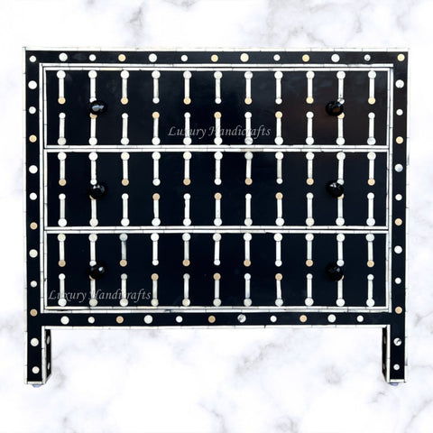 Dot Bone Inlay 3 Drawer Chest Black