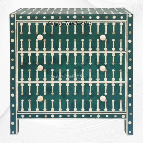Dot Bone Inlay 3 Drawer Chest Dark Green AlderandTweed