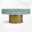 Elegant indigo round coffee table with geometric bone inlay