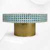 Elegant indigo round coffee table with geometric bone inlay