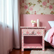 Elke pink bedside table with 1 drawer and mother of pearl inlay