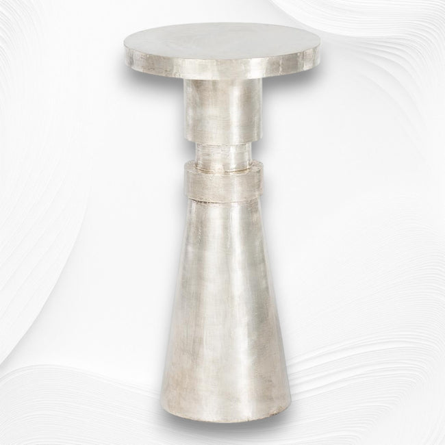 Embossed White Metal Side Table Cylindrical Shape 1