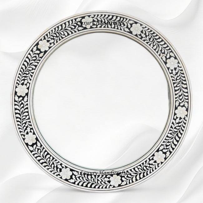 Embossed Bone Inlay Floral Mirror Round 1