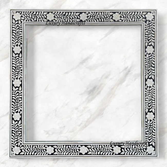 Embossed Bone Inlay Floral Mirror Square 1