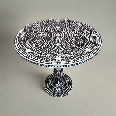 Emi Floral Mother of Pearl Inlay Dining Table Black 1