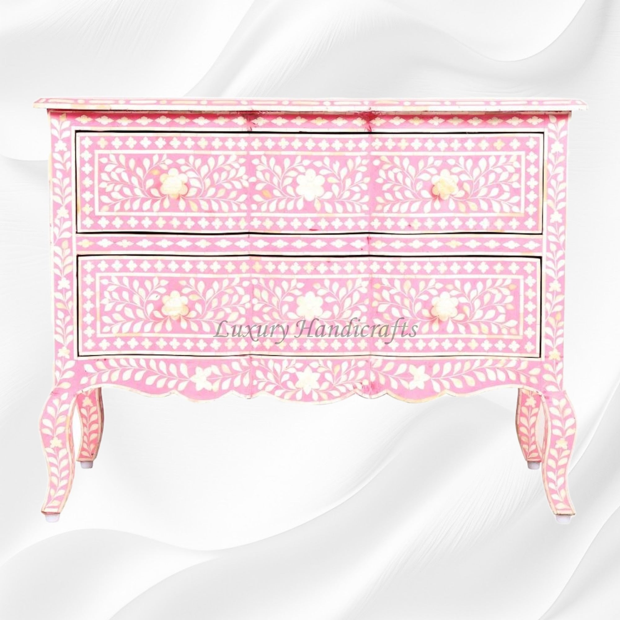 Estelle Bone Inlay 2 Drawer Chest Pink – Luxury Handicraft