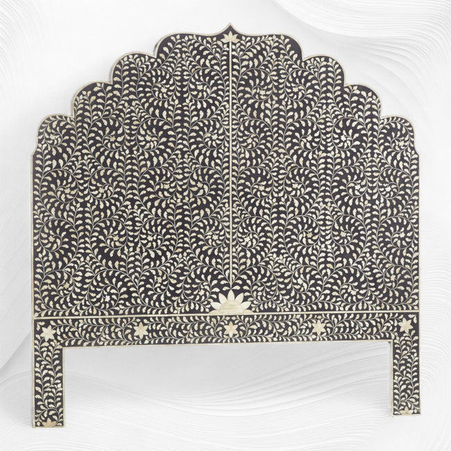 Floral Bone Inlay Headboard Black