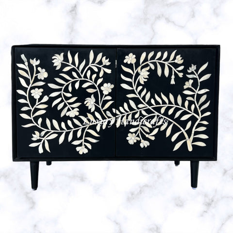 Flower Bone Inlay 2 Door Cabinet Black