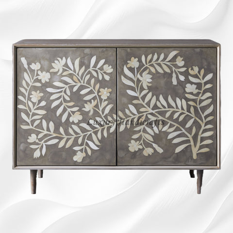 Flower Bone Inlay 2 Door Cabinet Dusk