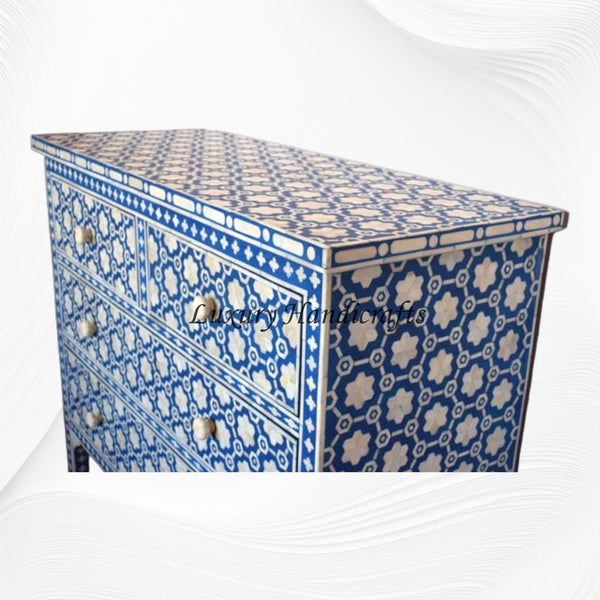 Flower Bone Inlay 4 Drawer Chest Dark Blue