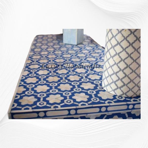 Flower Bone Inlay 4 Drawer Chest Dark Blue