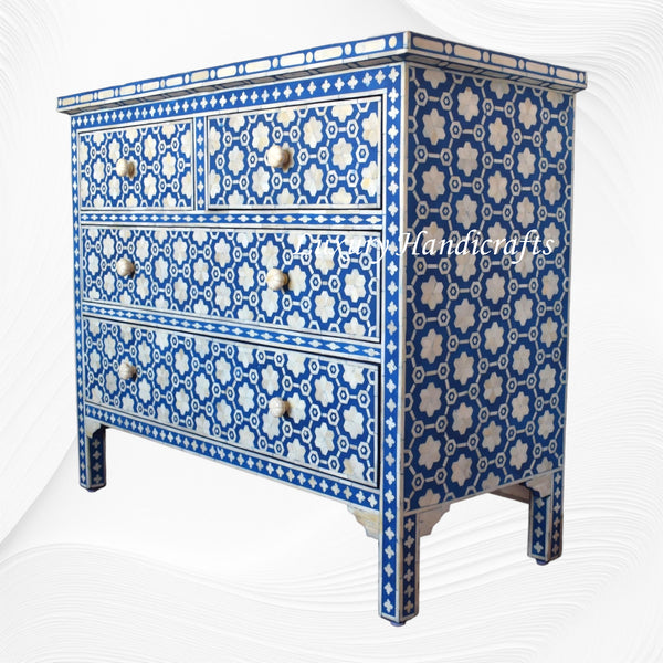 Flower Bone Inlay 4 Drawer Chest Dark Blue
