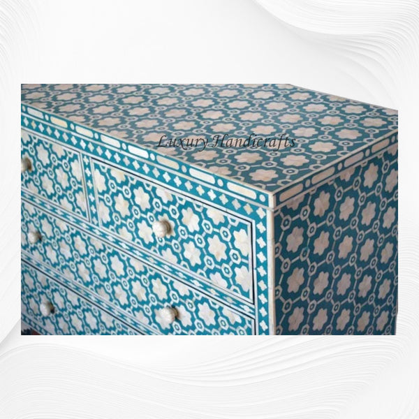 Flower Bone Inlay 4 Drawer Chest Teal Green