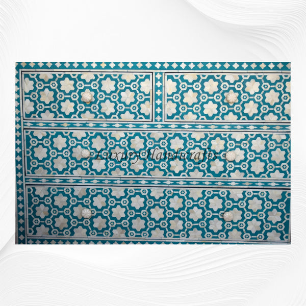 Flower Bone Inlay 4 Drawer Chest Teal Green