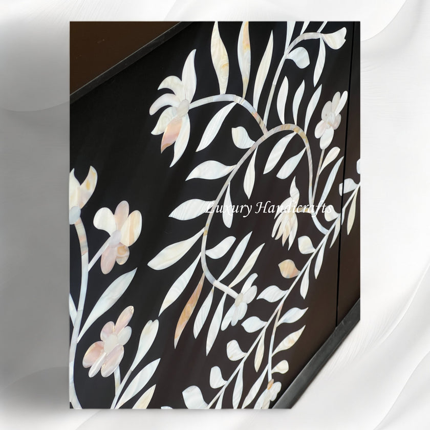 Flower MOP Inlay 2 Door Cabinet Black – Luxury Handicraft