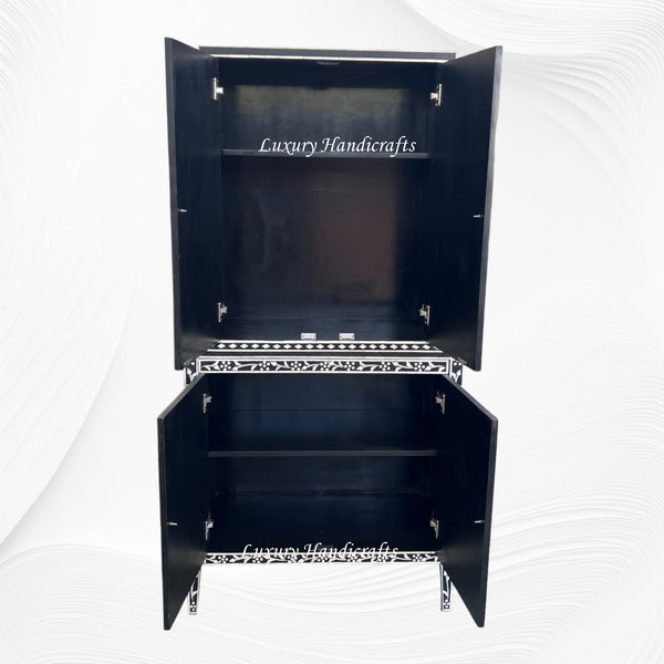 French Bone Inlay Bar Cabinet Black