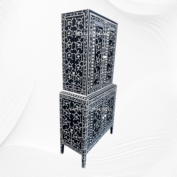 French Bone Inlay Bar Cabinet Black