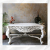 French Style Handcarved Wooden Console White Distress Finish 2