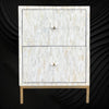 Handcrafted Full Bone Inlay Bedside Table with 2 Drawers – Intricate Floral Pattern