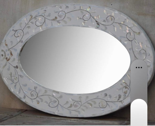 Floral MOP Inlay Oval Mirror White