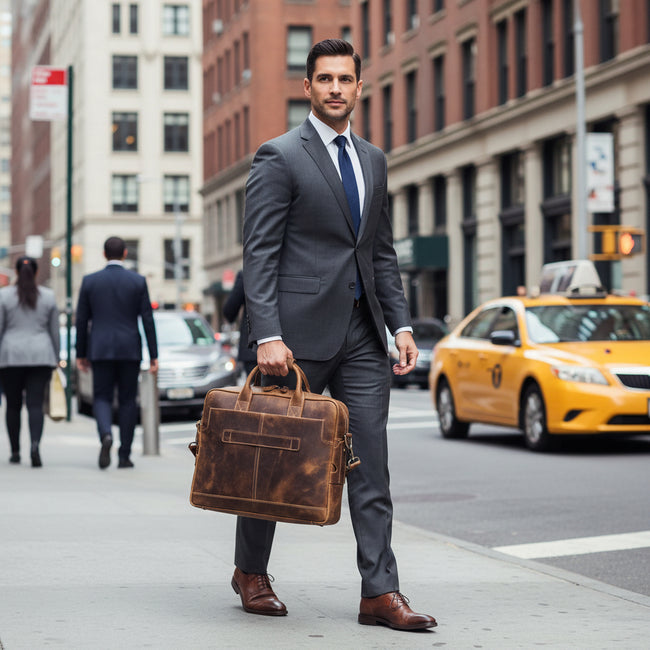 Genuine Full Grain 17 Inch Laptop Briefcase Bag Brown
