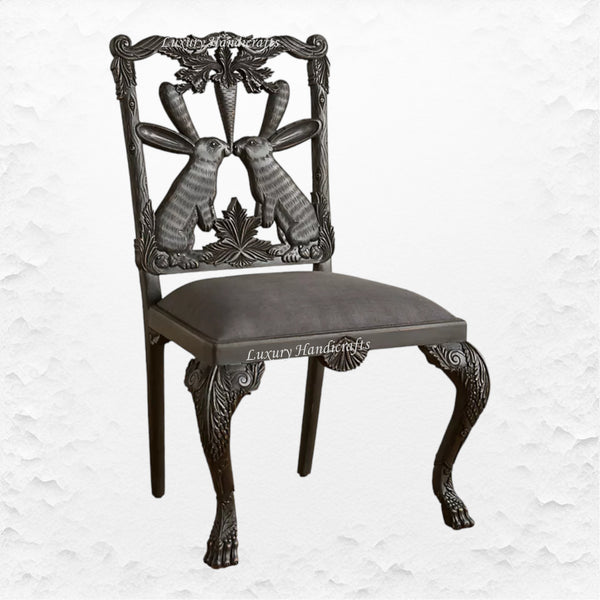 Handcarved Menagerie Rabbit Dining Chair Black Set of 2