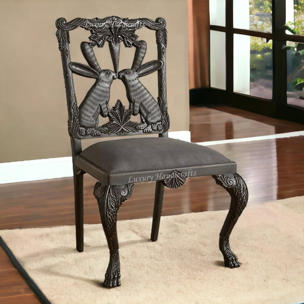 Handcarved Menagerie Rabbit Dining Chair Black Set of 2