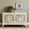 Handcarved Lombok Media Unit 2 Door White Wash 1