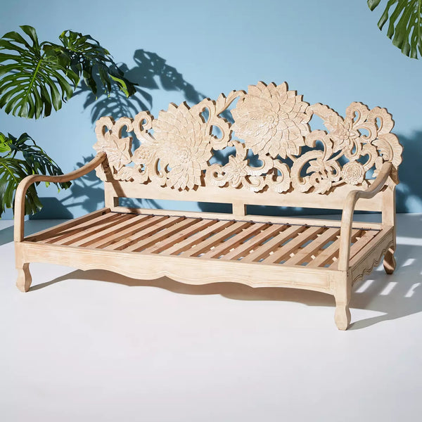 Handcarved Lotus Daybed Natural