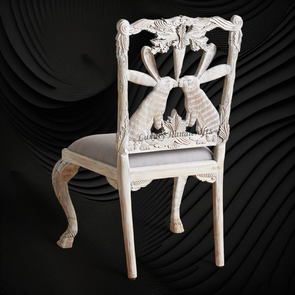 Handcarved Menagerie Rabbit Dining Chair White Set of 2