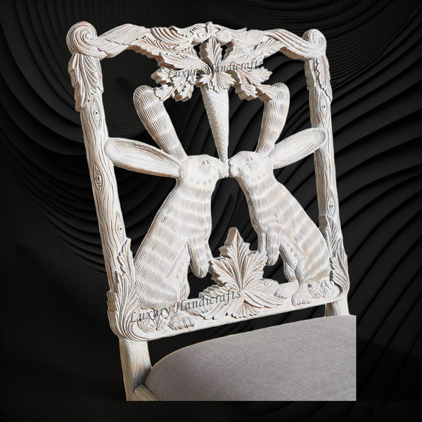 Handcarved Menagerie Rabbit Dining Chair White Set of 2