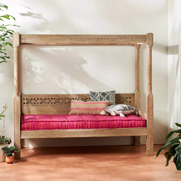 Handcarved Ezana Canopy Daybed Natural