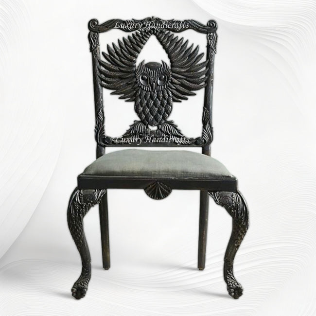 Handcarved Menagerie Owl Dining Chair Black Set of 2 1