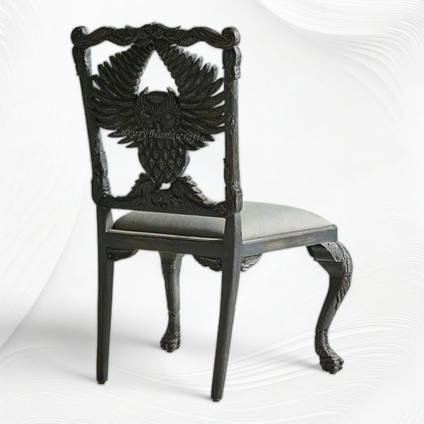 Handcarved Menagerie Owl Dining Chair Black Set of 2
