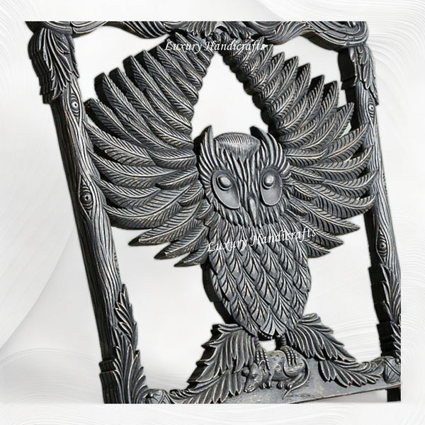 Handcarved Menagerie Owl Dining Chair Black Set of 2