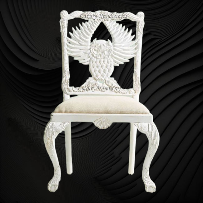 Handcarved Menagerie Owl Dining Chair White Set of 2 1
