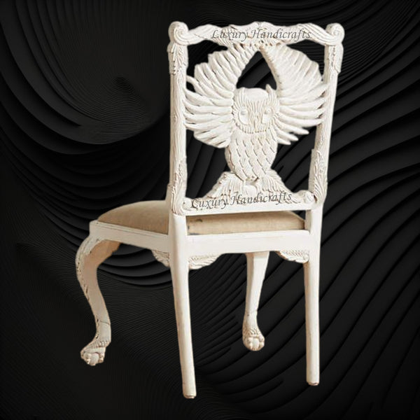 Handcarved Menagerie Owl Dining Chair White Set of 2