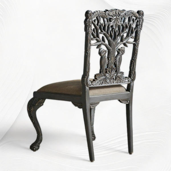Handcarved Menagerie Woodpecker Dining Chair Black Set of 2