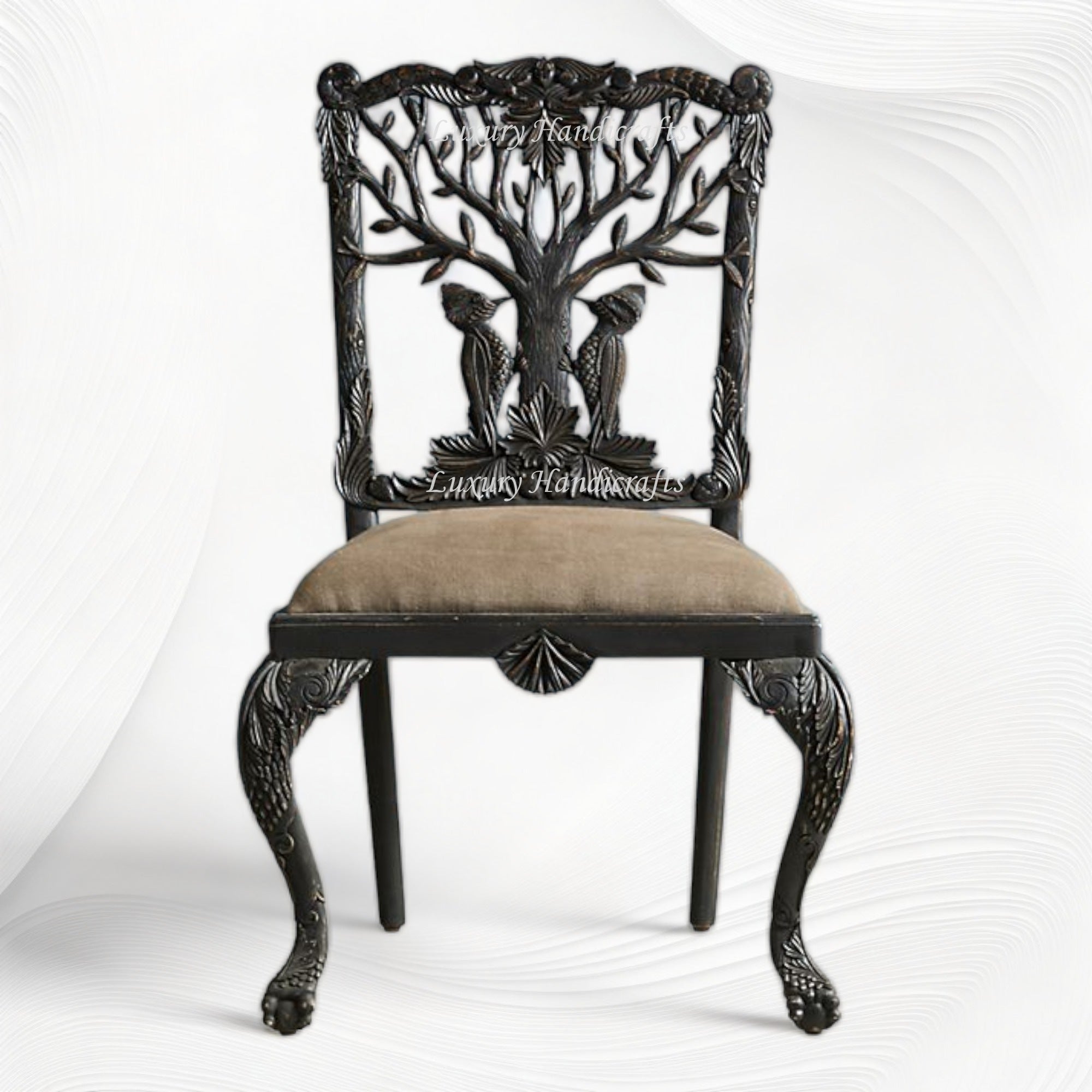 Handcarved Menagerie Woodpecker Dining Chair Black Set of 2
