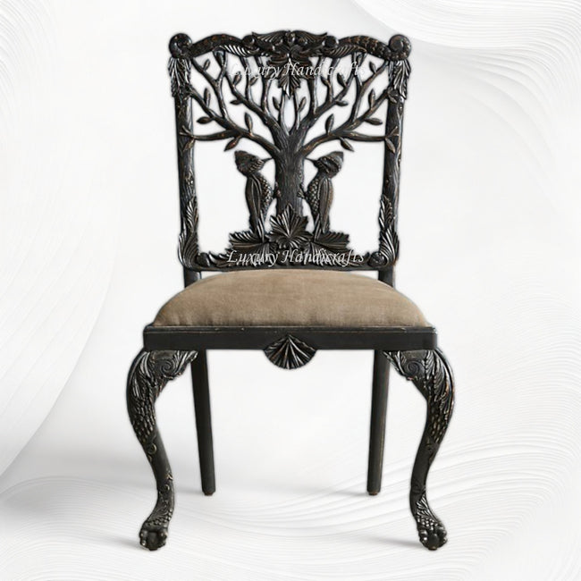 Handcarved Menagerie Woodpecker Dining Chair Black Set of 2 1