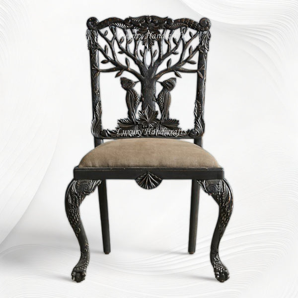 Handcarved Menagerie Woodpecker Dining Chair Black Set of 2