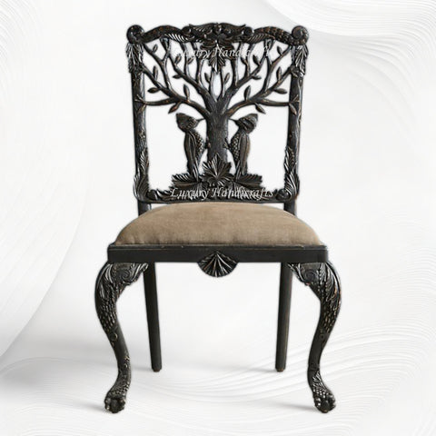Handcarved Menagerie Woodpecker Dining Chair Black Set of 2