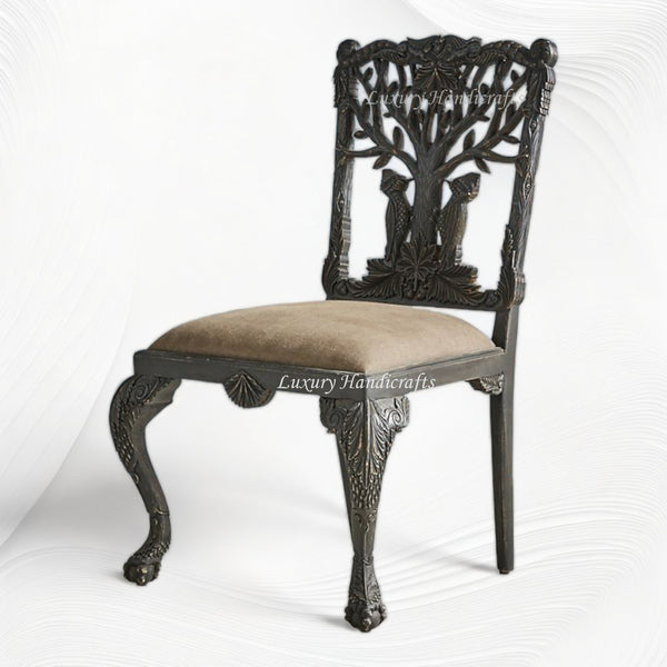 Handcarved Menagerie Woodpecker Dining Chair Black Set of 2
