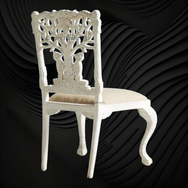 Handcarved Menagerie Woodpecker Dining Chair White Set of 2