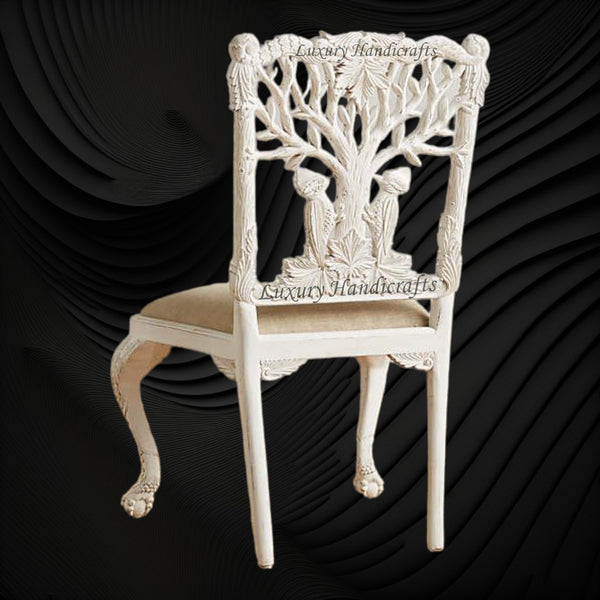 Handcarved Menagerie Woodpecker Dining Chair White Set of 2