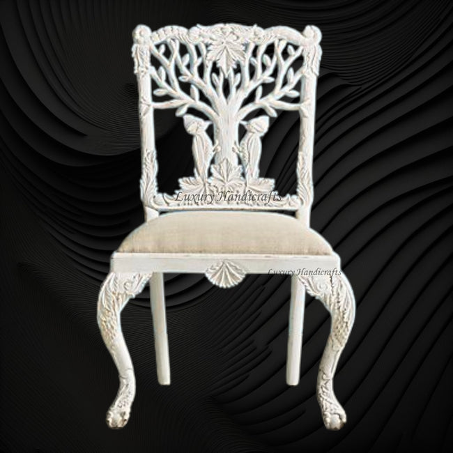 Handcarved Menagerie Woodpecker Dining Chair White Set of 2 1