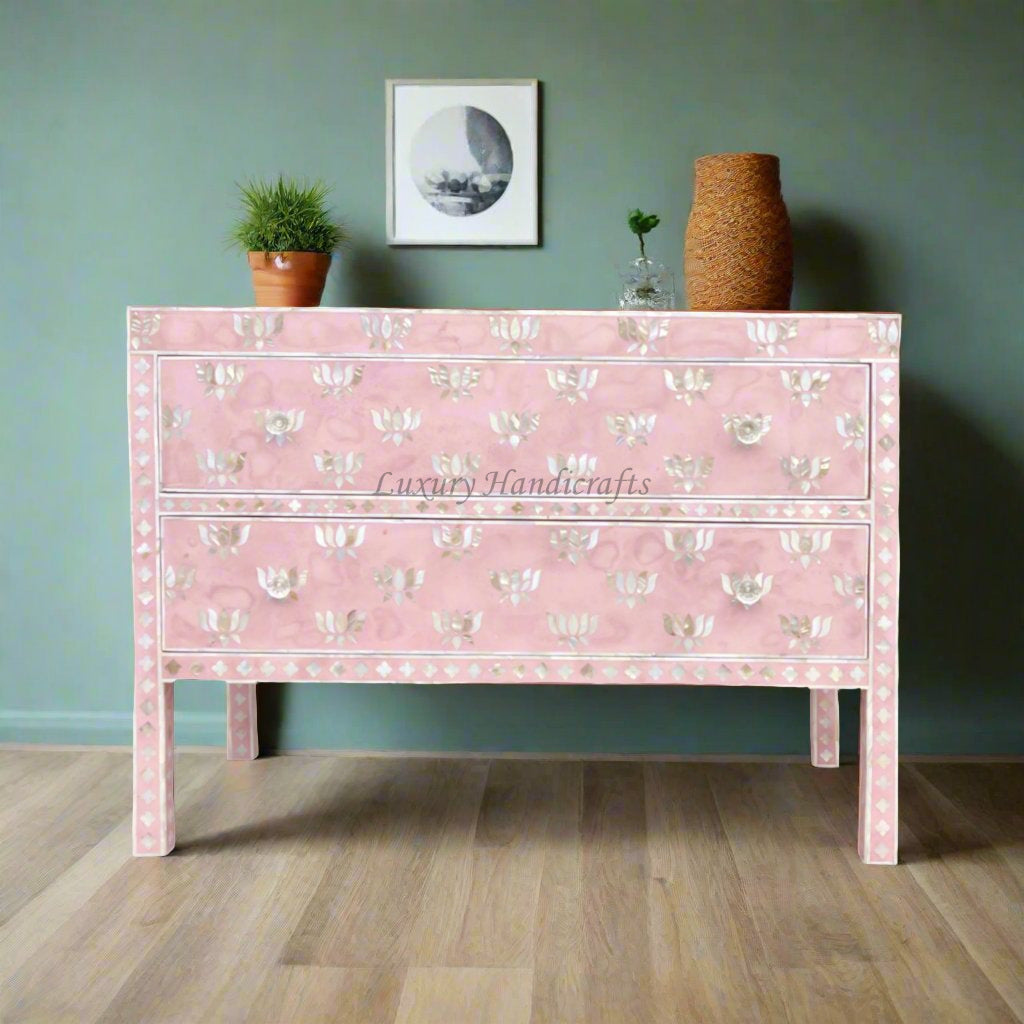 Hazel MOP Inlay 2 Drawer Sideboard Pink Patch – Luxury Handicraft