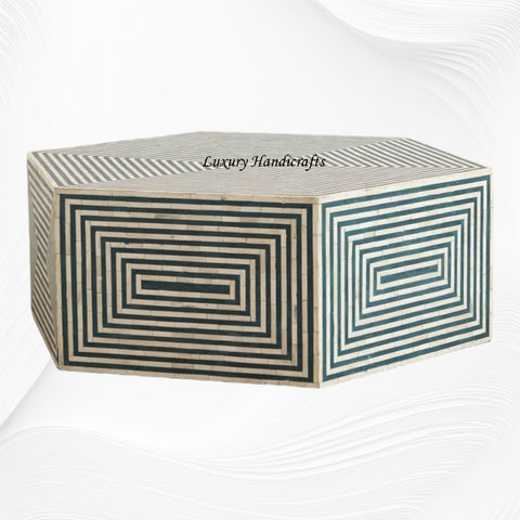 Hexa Bone Inlay Coffee Table Teal Green