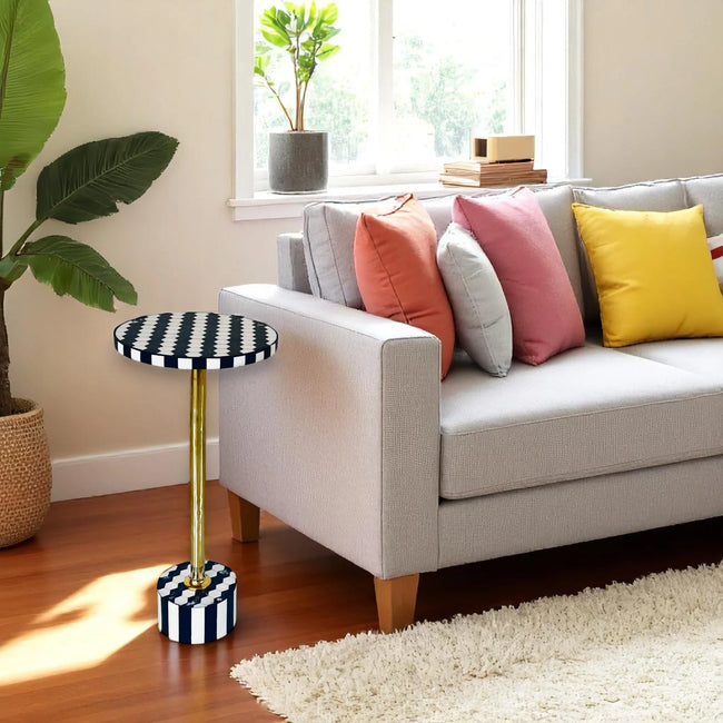 Hexa Inlay Side Table Blue